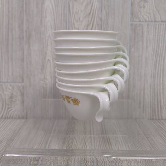 Set of 9 Vintage Corelle Butterfly Gold Flat Cups with Hook Handle Discontinued - Picture 2 of 6